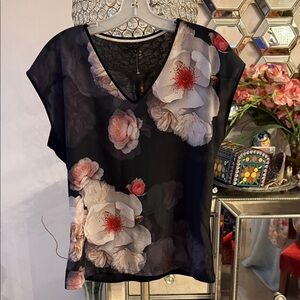 Ted Baker Black Floral Sheer Blouse size 2